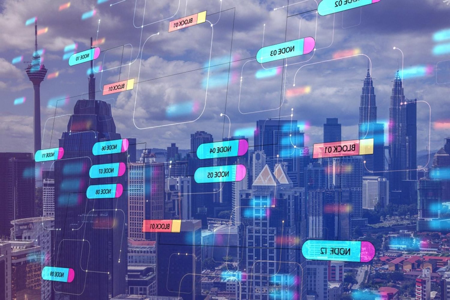 Dubai skyline overlaid with network nodes, symbolising domain renewal and online business identity